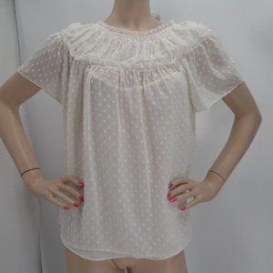 "J. CREW" IVORY SWISS DOT GATHERED BIB SWING CAREER SHIRT TOP  SIZE: M NWT